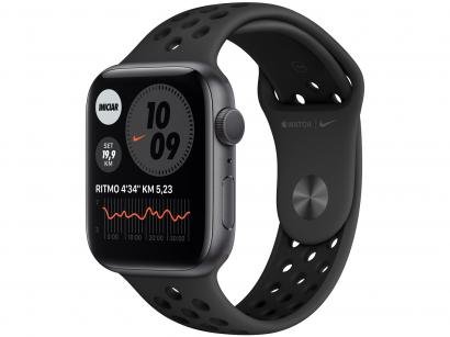 Apple Watch Nike Series 6 44mm Prateada GPS - Pulseira Esportiva Platina e Preta