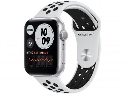 Apple Watch Nike Series 6 44mm Cinza-espacial GPS - Pulseira Esportiva Cinza-carvão e Preta