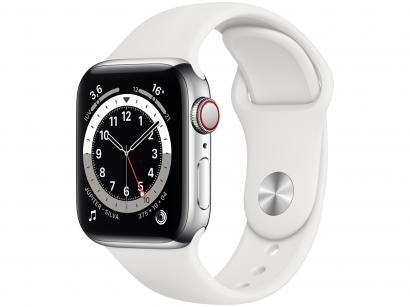 Apple Watch Series 6 40mm Prateada GPS + Cellular - Pulseira Esportiva Branca