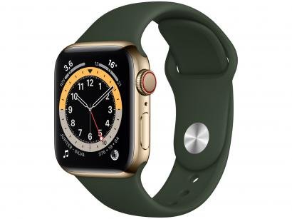 Apple Watch Series 6 40mm Dourada GPS + Cellular - Pulseira Esportiva Verde Chipre