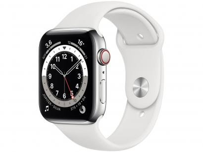 Apple Watch Series 6 44mm Prateada GPS + Cellular - Pulseira Esportiva Branca