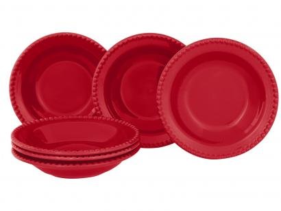 Jogo de Pratos Redondo de Cerâmica Vermelho Fundo - Cerâmica Scalla Bolinha 6 Peças