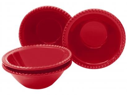 Conjunto de Bowls de Cerâmica Vermelho - Scalla Cerâmica 500ml Bolinha 4 Peças