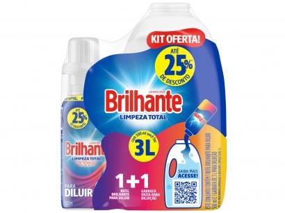 Kit Sabão Líquido Concentrado com Garrafa - Brilhante Limpeza Total 500ml
