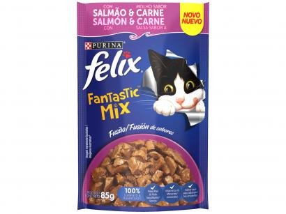 Ração Úmida para Gato Adulto Sachê Felix - Fantastic Mix Salmão e Carne 85g