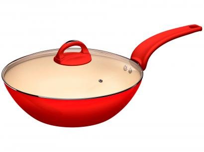Panela Wok Euro de Alumínio com Tampa - Intense Dolce Vita Vermelha 28cm