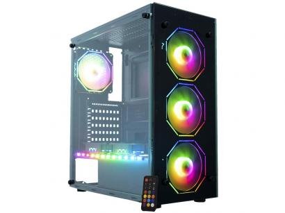 Gabinete Gamer K-Mex Atlantis Polygon CG-07N9 - RGB ATX 6 FANs Preto