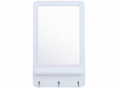 Espelho Decorativo Retangular de Parede com - Moldura e Porta Chaves Branco 31x51cm Inova Hook