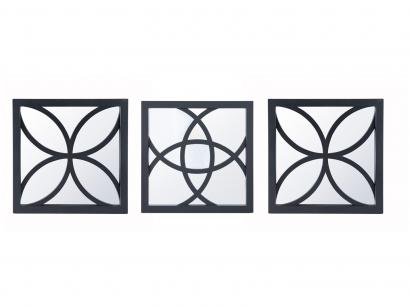 Espelho Decorativo Quadrado com Moldura de Parede - Preto 26x26cm 3 Unidades Inova Átomo