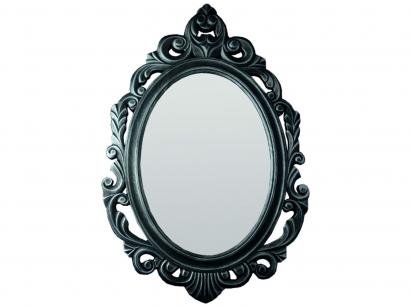 Espelho Decorativo Oval Veneziano com Moldura - de Parede Prata Envelhecida 50x77cm Inova Baroque