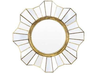 Espelho Decorativo Redondo com Moldura de Parede - Ouro Velho 39x39cm Inova Flower