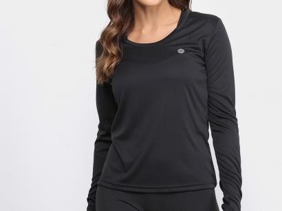 Camiseta Fitness e Musculação Olympikus - Essential Feminina Manga Longa Preta