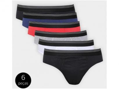 Kit Cueca Slip UNW Elástico Listras 6 Peças