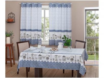Toalha de Mesa Quadrada Realce - Branca e Azul 145x140cm Casa Alegre 3 Lurdes