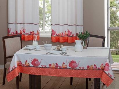 Toalha de Mesa Retangular Realce - Branca e Rosa 220x145cm Casa Alegre 3 Doce Magia