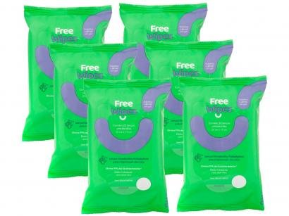 Kit Lenço Umedecido Antisséptico Free Wipes - 6 Pacotes com 20 Unidades Cada