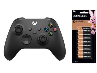 Controle para Xbox Series sem Fio Carbon Black - Preto + Pilha AA Pequena 16 Unidades Duracell