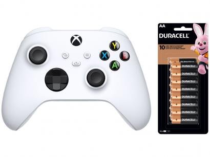 Controle para Xbox Series sem Fio Robot White - Preto + Pilha AA Pequena 16 Unidades Duracell