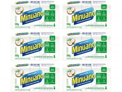Sabão em Barra Minuano Coco 500g - 6 Pacotes com 5 Unidades Cada