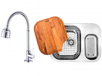 Cuba para Cozinha Franke Dupla Aço Inox de Embutir - Retangular 62,5x50cm + Torneira para Cozinha
