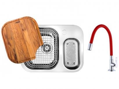 Cuba para Cozinha Franke Dupla Aço Inox de Embutir - Retangular 62,5x50cm + Torneira Gourmet