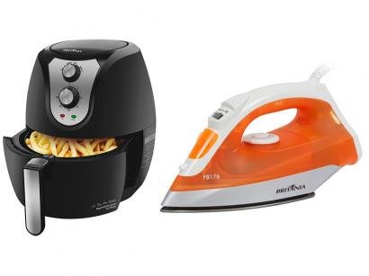 Fritadeira Elétrica Sem Óleo/Air Fryer Britânia - Preta 3,2L + Ferro de Passar a Vapor e a Seco