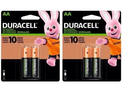 Kit com 4 Unidades de Pilha Recarregável - AA Pequena Duracell