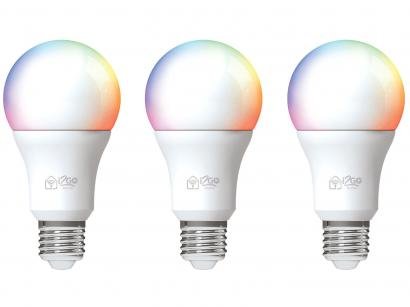 Kit Lâmpadas Smart Bulbo 3 Unidades I2GO E27 RGB - Dimerizável 10W 6000K Smart Lamp