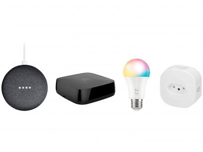 Smart Speaker Google Nest Mini 2ª Ger. + Controle - Inteligente + Adaptador de Tomada + Lâmpada Smart