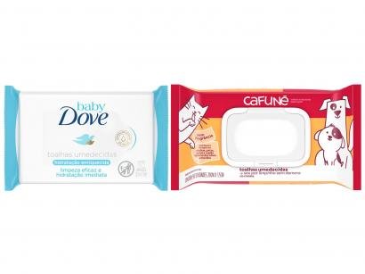 Kit Lenço Umedecido para Pets 50 Unidades - Cafuné + Lenço Umedecido Baby Dove 50 Unidades