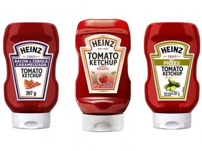 Kit Heinz Ketchup 397g Cada - Picles + Picante + Bacon & Cebola Caramelizada