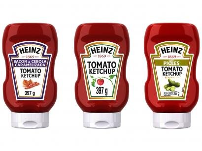 Kit Heinz Ketchup 397g Cada - Picles + Tradicional + Bacon & Cebola Caramelizada