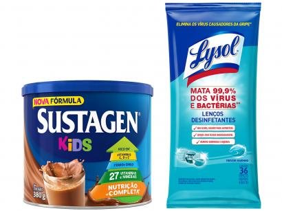 Kit Complemento Alimentar Infantil Sustagen Kids - Chocolate 380g + Lenços Desinfetantes Lysol