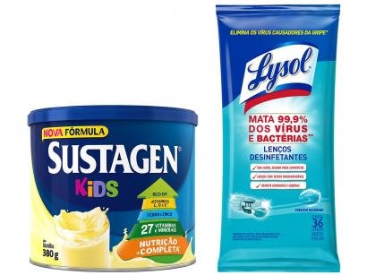 Kit Complemento Alimentar Infantil Sustagen Kids - Baunilha 380g + Lenços Desinfetantes Lysol