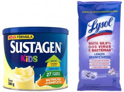 Kit Complemento Alimentar Infantil Sustagen Kids - Baunilha 380g + Lenços Desinfetantes Lysol