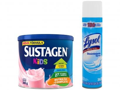 Kit Complemento Alimentar Infantil Sustagen Kids - Morango 380g + Desinfetante Lysol 360ml
