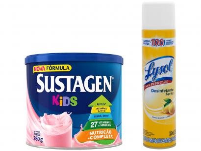 Kit Complemento Alimentar Infantil Sustagen Kids - Morango 380g + Desinfetante Lysol 360ml