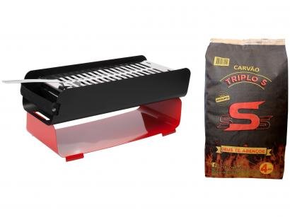 Kit Churrasqueira à Carvão Portátil Metávila - Bag Grill + Carvão Vegetal Triplo S 4kg