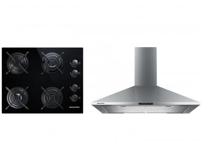 Kit Cooktop 4 Bocas Brastemp Preto a Gás GLP - Ative! BDD61 AE + Coifa de Parede 59,8cm 4 Bocas