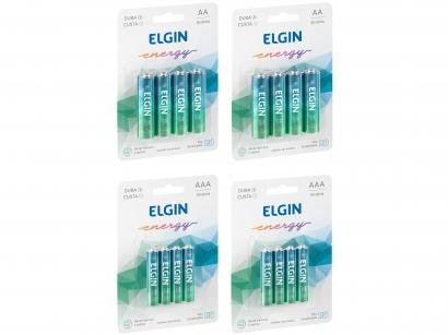 Kit Pilhas Alcalinas Elgin - 8 Unidades AAA + 8 Unidades AA