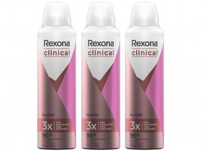 Kit Desodorante Rexona Aerossol Antitranspirante - Feminino Clinical Classic 150ml 3 Unidades