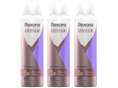 Kit Desodorante Rexona Clinical Extra Dry Aerossol - Antitranspirante Feminino 150ml 3 Unidades