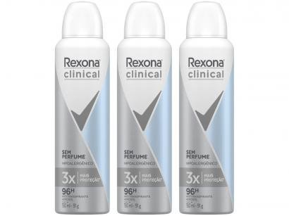 Kit Desodorante Rexona Clinical Aerossol - Antitranspirante Feminino sem Perfume 3 Unidades