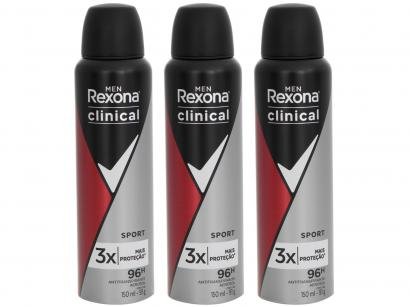 Kit Desodorante Rexona Clinical Aerossol - Antitranspirante Masculino 150ml 3 Unidades